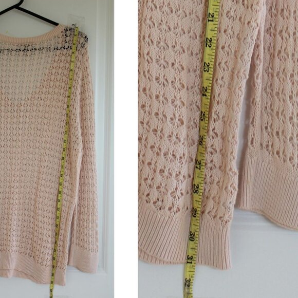Loft Womens Swim Swimsuit Cover Up Large Long Sleeve Open Knit Crochet Peach - Picture 5 of 5